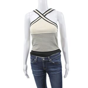 Cache Womens Striped Halter Camisole Black Silk Nautical Size L